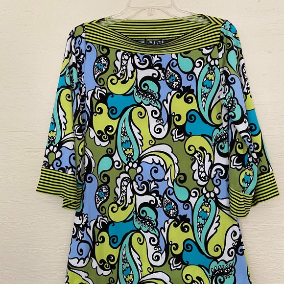Colorful TUNIC TOP Soft Stretchy Knit Fabric Straight Neckline - Picture 1 of 7